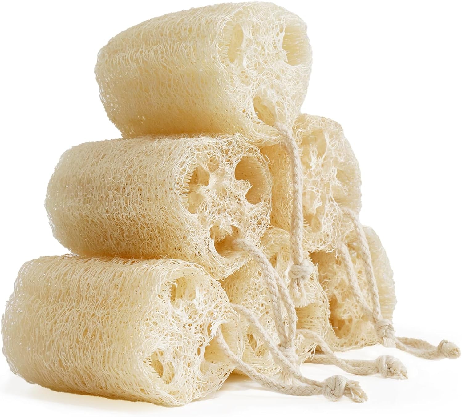 Natural Loofah Sponge, Organic Bath Loofah Pack, Lufas Exfoliating Body Scrubber, Loofas Sponges Shower Loofah for Women and Men, Skin SPA Ecotools- 6 Pack