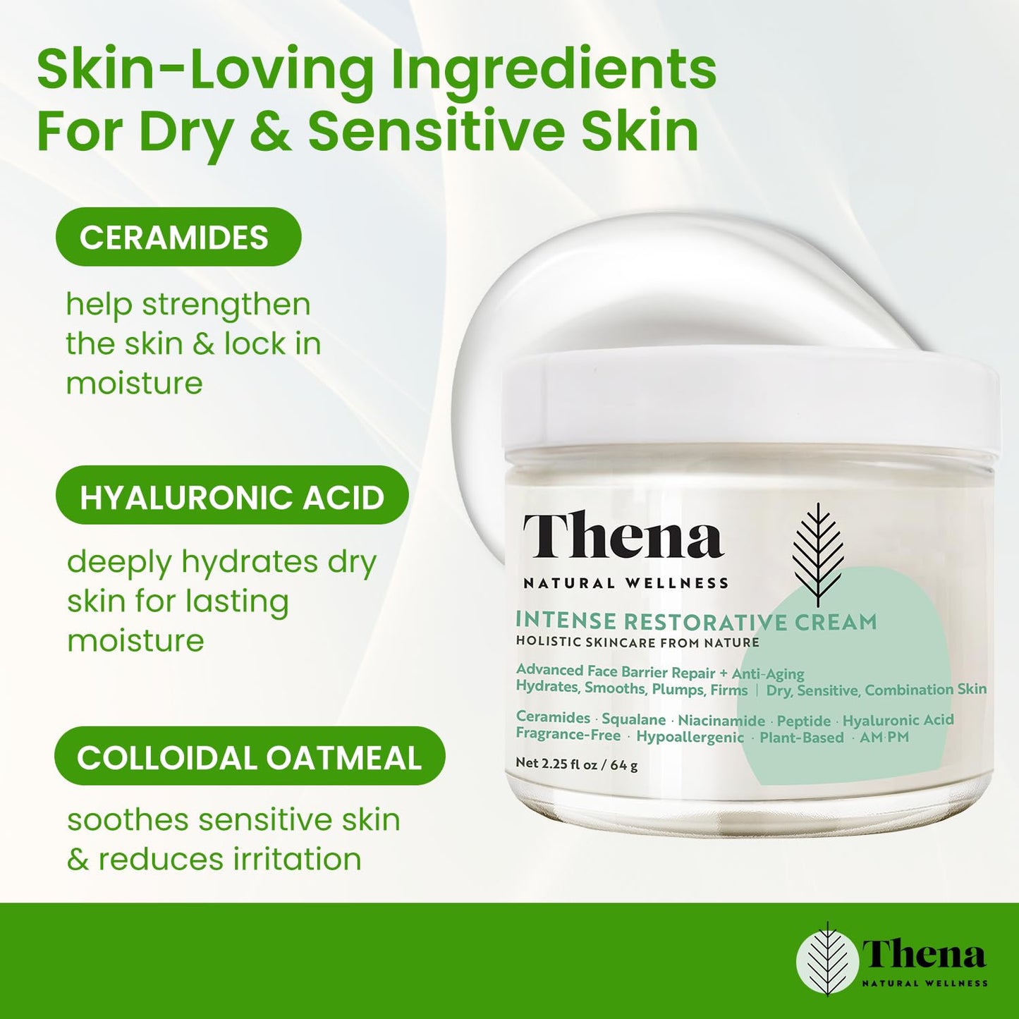 Advanced Skin Barrier Repair Face Cream Moisturizer for Dry Sensitive Skin with Ceramides, Niacinamide, Hyaluronic Acid, Squalane & Anti-Aging Peptides, Hydration & Soothing Recovery, Fragrance Free