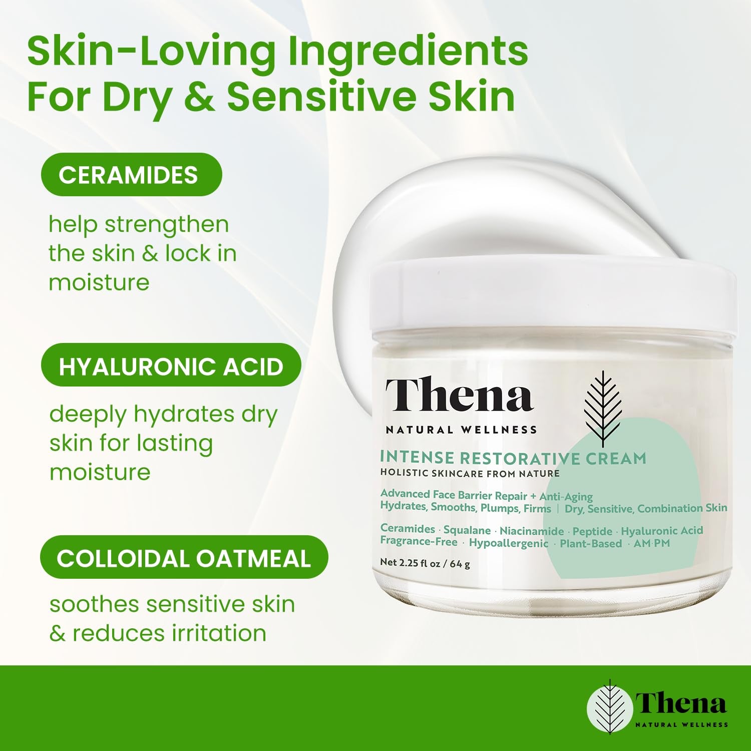 Advanced Skin Barrier Repair Face Cream Moisturizer for Dry Sensitive Skin with Ceramides, Niacinamide, Hyaluronic Acid, Squalane & Anti-Aging Peptides, Hydration & Soothing Recovery, Fragrance Free