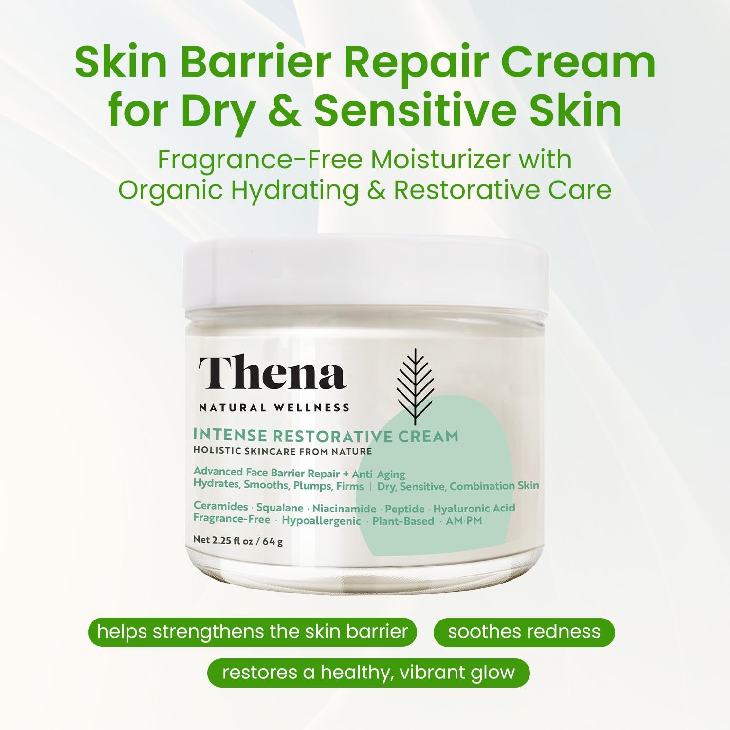 Advanced Skin Barrier Repair Face Cream Moisturizer for Dry Sensitive Skin with Ceramides, Niacinamide, Hyaluronic Acid, Squalane & Anti-Aging Peptides, Hydration & Soothing Recovery, Fragrance Free