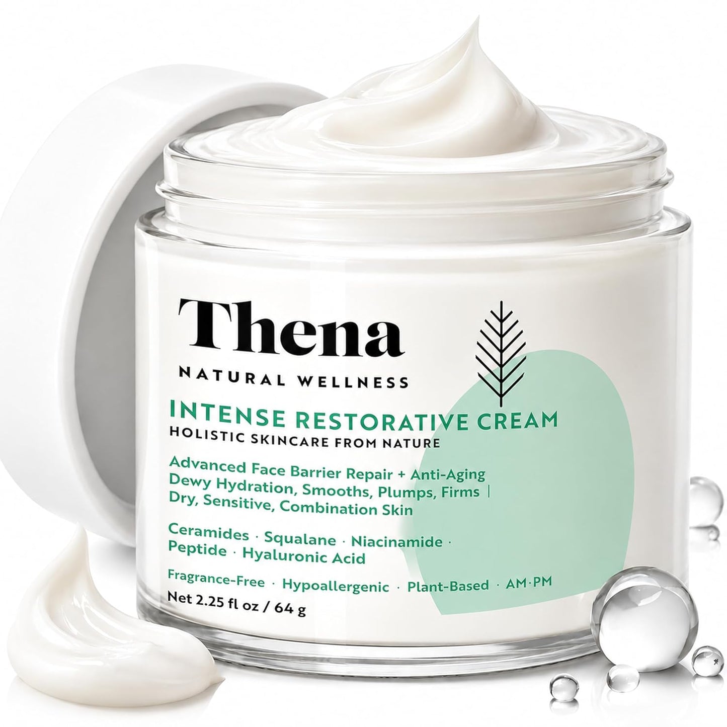 Advanced Skin Barrier Repair Face Cream Moisturizer for Dry Sensitive Skin with Ceramides, Niacinamide, Hyaluronic Acid, Squalane & Anti-Aging Peptides, Hydration & Soothing Recovery, Fragrance Free