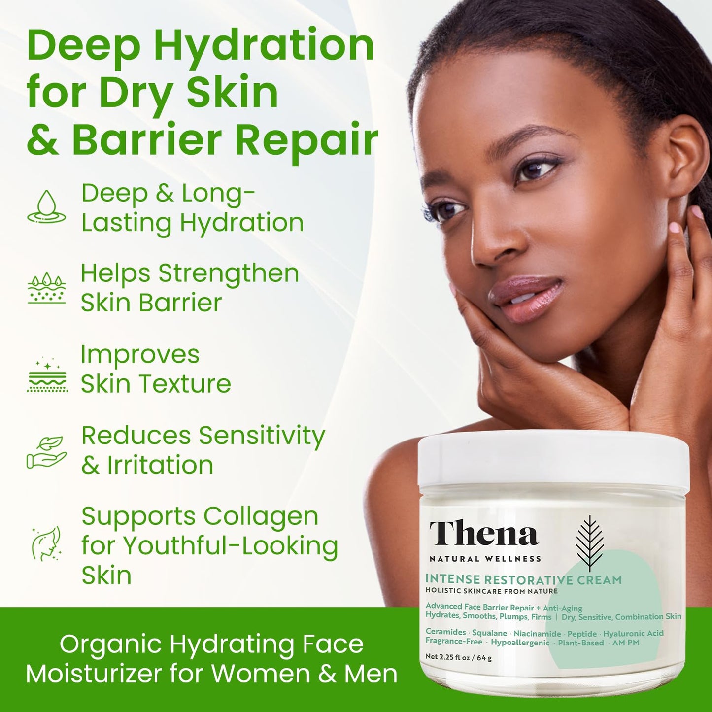 Advanced Skin Barrier Repair Face Cream Moisturizer for Dry Sensitive Skin with Ceramides, Niacinamide, Hyaluronic Acid, Squalane & Anti-Aging Peptides, Hydration & Soothing Recovery, Fragrance Free